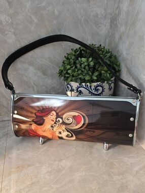 Vintage Little Earth Heartbreaker Tattoo Metal Purse Barrel Bag Swarovski Y2K